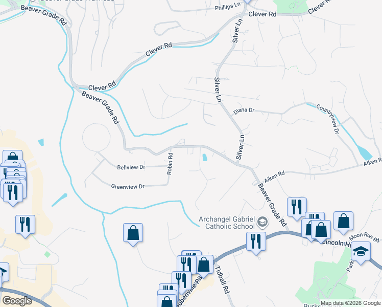 map of restaurants, bars, coffee shops, grocery stores, and more near 604 Hancock Court in McKees Rocks
