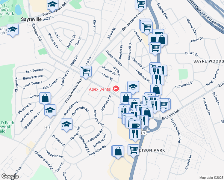 map of restaurants, bars, coffee shops, grocery stores, and more near 236 Ernston Road in Sayreville