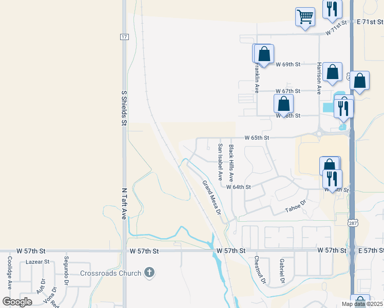 map of restaurants, bars, coffee shops, grocery stores, and more near 1002 Highline Court in Loveland