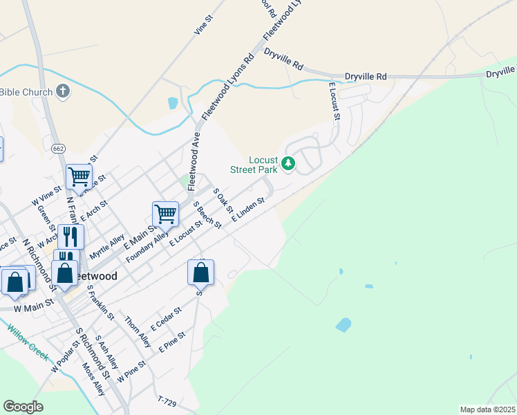 map of restaurants, bars, coffee shops, grocery stores, and more near 524 East Linden Street in Fleetwood