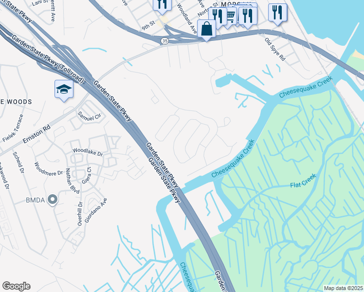 map of restaurants, bars, coffee shops, grocery stores, and more near 16 Wieczorkowski Avenue in Sayreville