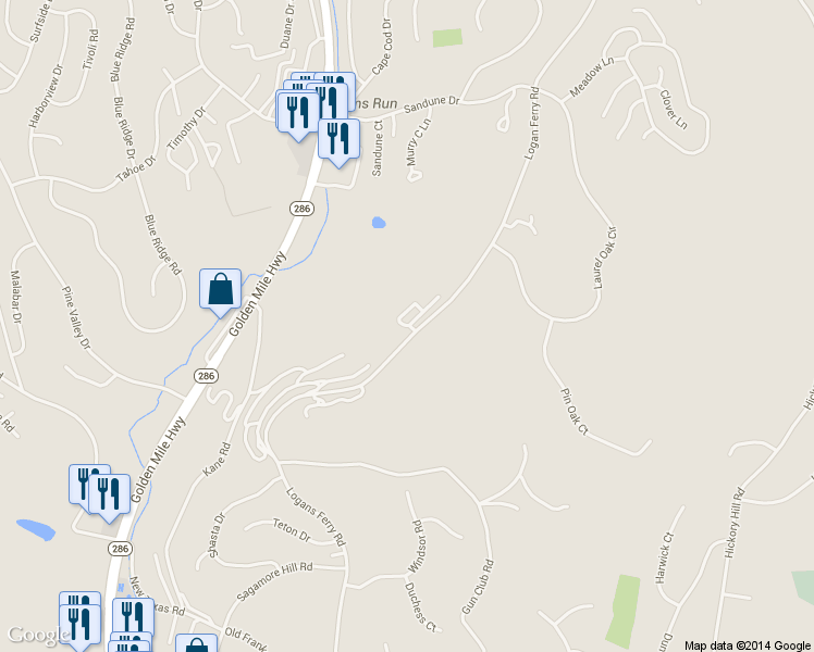 map of restaurants, bars, coffee shops, grocery stores, and more near 4205 Mulberry Lane in Murrysville
