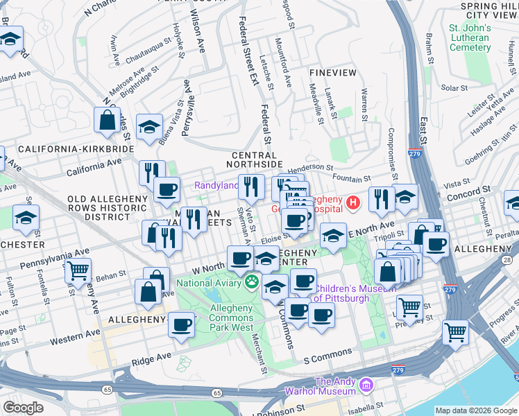 map of restaurants, bars, coffee shops, grocery stores, and more near 27 Jacksonia Street in Pittsburgh
