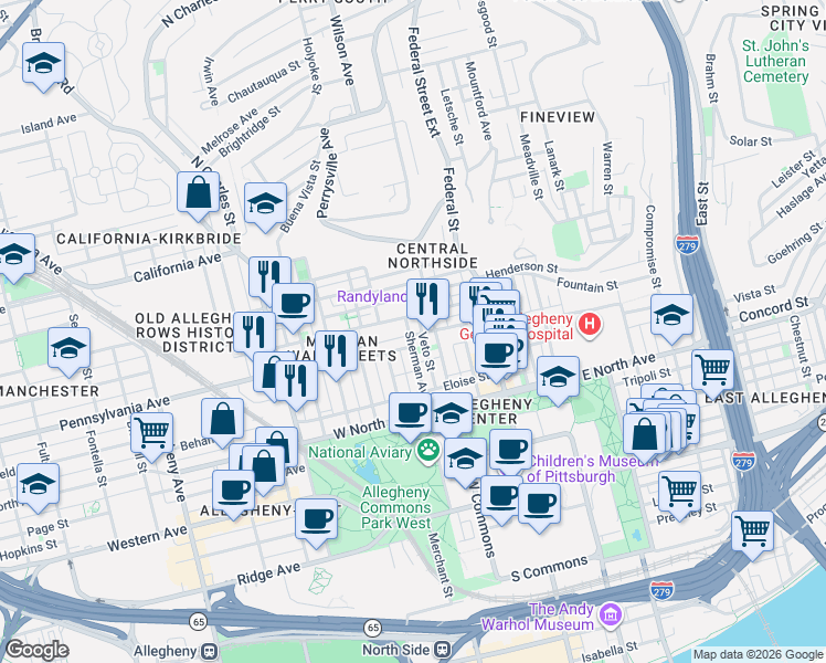 map of restaurants, bars, coffee shops, grocery stores, and more near 212 Jacksonia Street in Pittsburgh