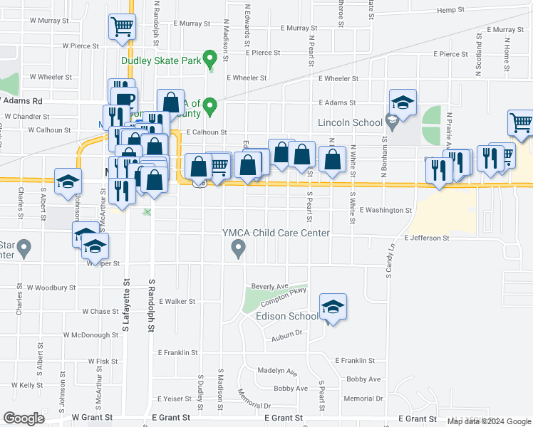 map of restaurants, bars, coffee shops, grocery stores, and more near 219 South Mechanic Street in Macomb
