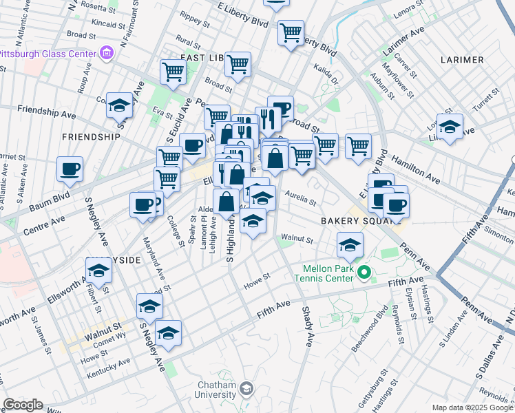 map of restaurants, bars, coffee shops, grocery stores, and more near 243 Emerson Street in Pittsburgh