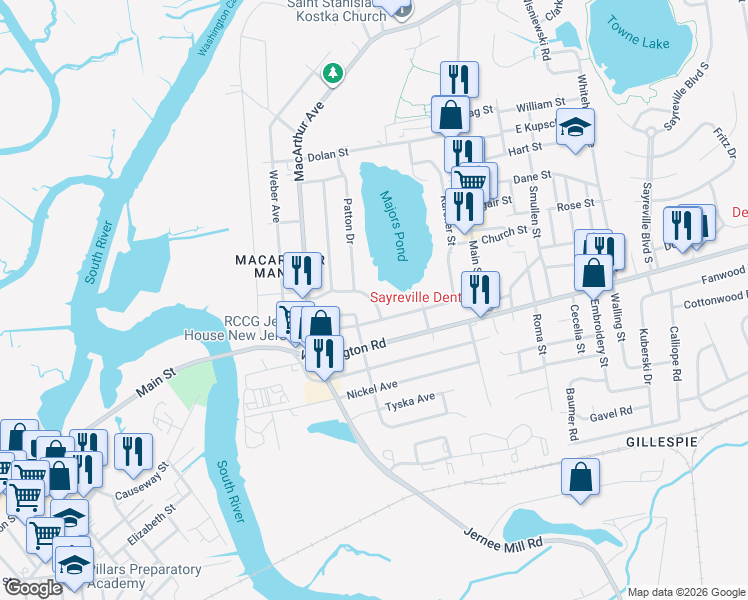 map of restaurants, bars, coffee shops, grocery stores, and more near 25 Marshall Place in Sayreville