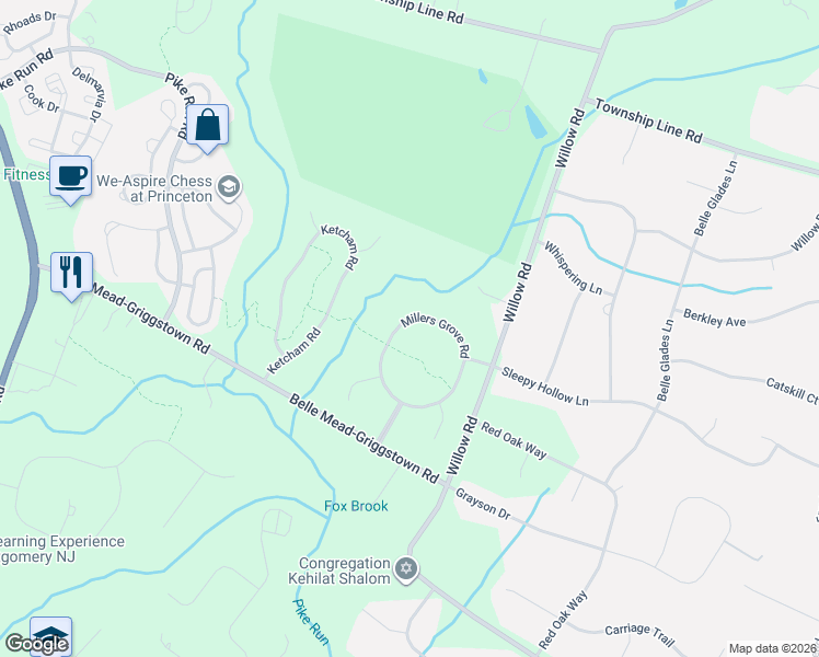 map of restaurants, bars, coffee shops, grocery stores, and more near 71 Millers Grove Road in Montgomery