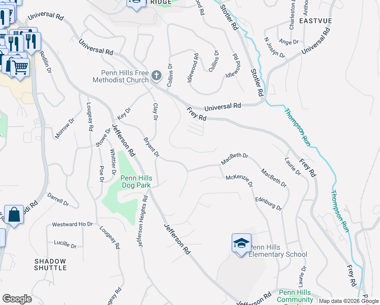 map of restaurants, bars, coffee shops, grocery stores, and more near 267 Hazel Road in Pittsburgh