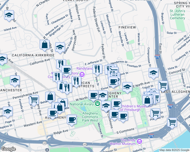 map of restaurants, bars, coffee shops, grocery stores, and more near 212 Jacksonia Street in Pittsburgh