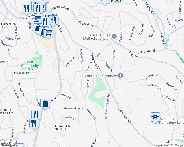 map of restaurants, bars, coffee shops, grocery stores, and more near 328 Whittier Drive in Pittsburgh