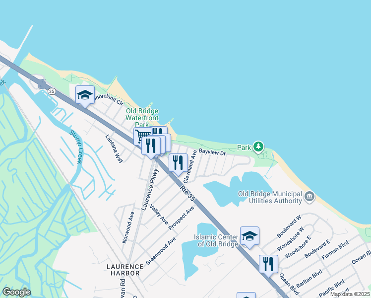 map of restaurants, bars, coffee shops, grocery stores, and more near 76 Roosevelt Avenue in Old Bridge