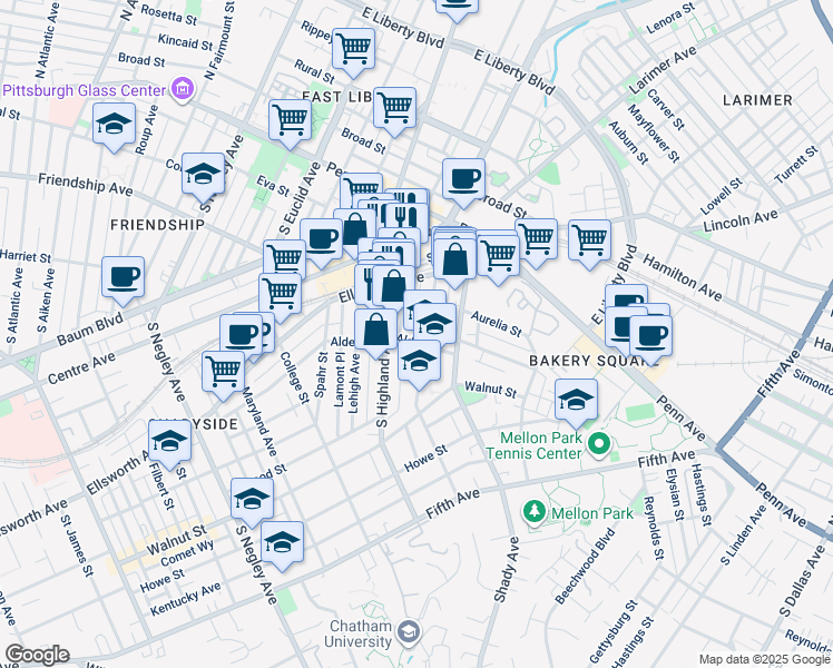 map of restaurants, bars, coffee shops, grocery stores, and more near 233 Carron Street in Pittsburgh