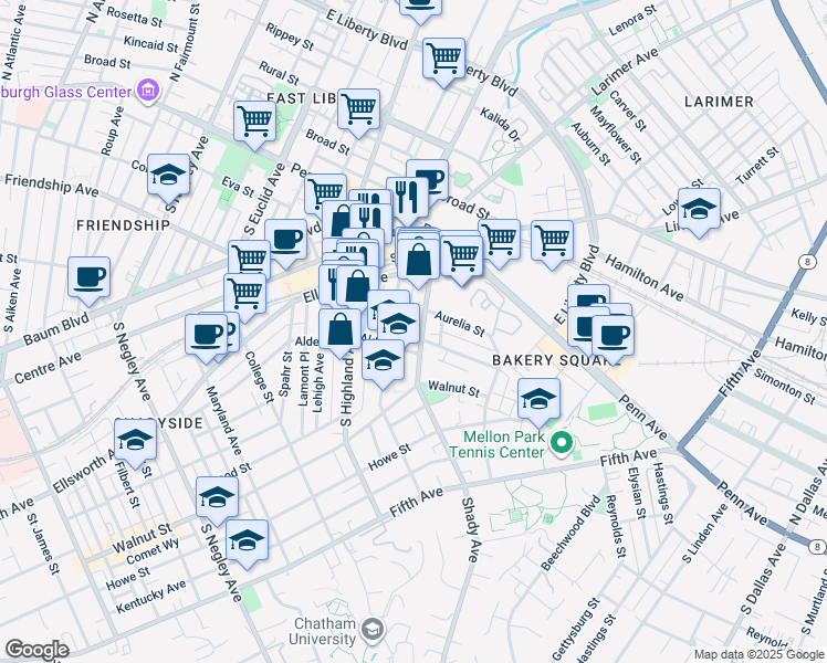 map of restaurants, bars, coffee shops, grocery stores, and more near 243 Emerson Street in Pittsburgh