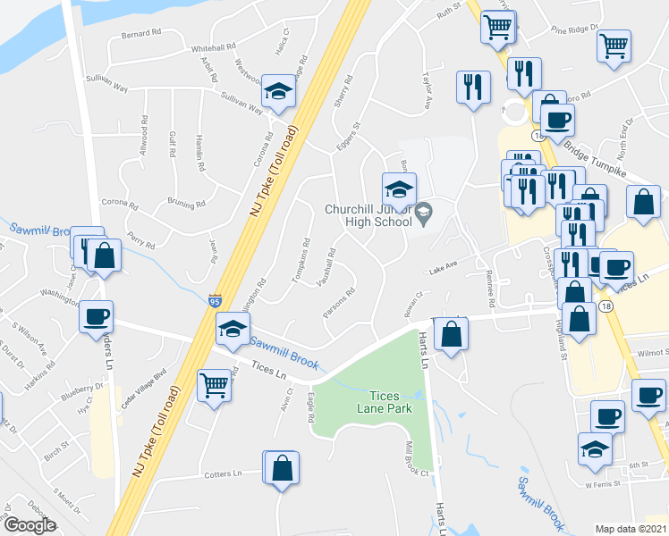 map of restaurants, bars, coffee shops, grocery stores, and more near 11 Vauxhall Road in East Brunswick