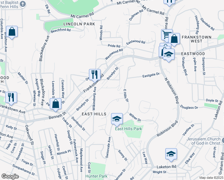 map of restaurants, bars, coffee shops, grocery stores, and more near 137 Kilmer street in Pittsburgh