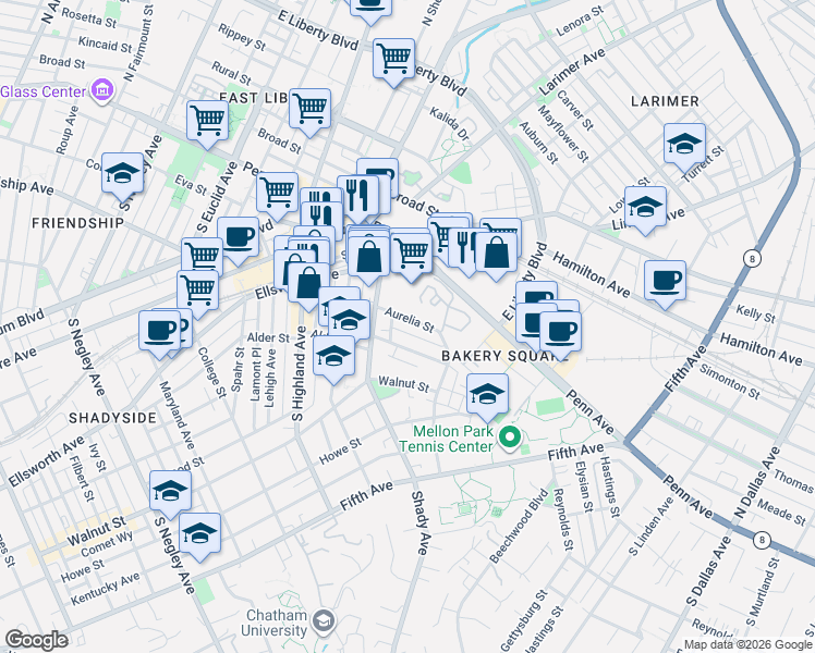 map of restaurants, bars, coffee shops, grocery stores, and more near 198,100-199,101 Melmore Way in Pittsburgh