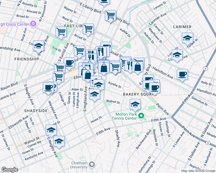 map of restaurants, bars, coffee shops, grocery stores, and more near 198,100-199,101 Melmore Way in Pittsburgh