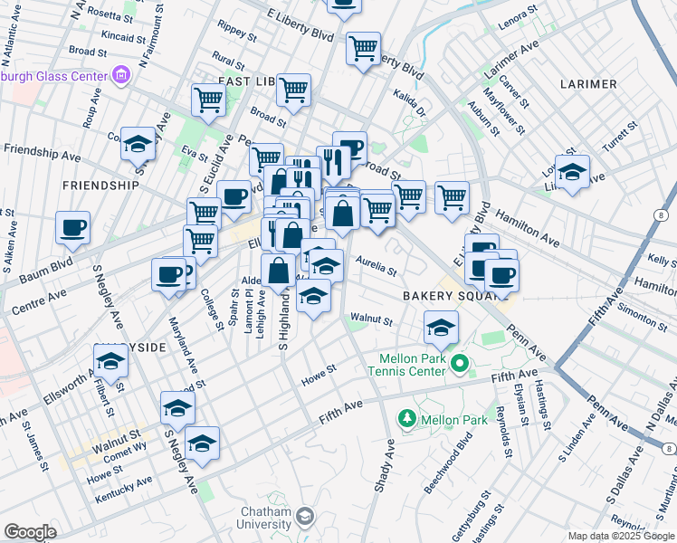 map of restaurants, bars, coffee shops, grocery stores, and more near 243 Emerson Street in Pittsburgh
