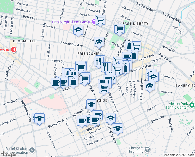 map of restaurants, bars, coffee shops, grocery stores, and more near 3743 Commerce Street in Pittsburgh