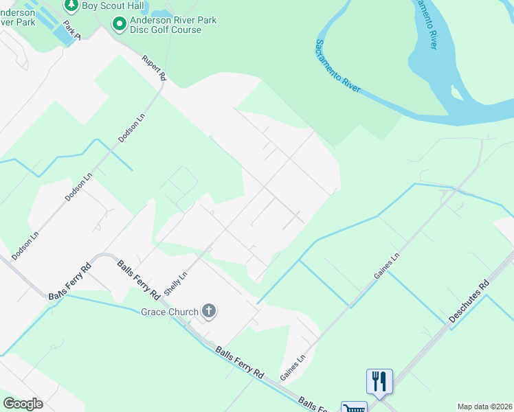 map of restaurants, bars, coffee shops, grocery stores, and more near 21238 Shelly Lane in Anderson