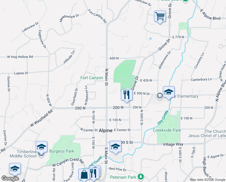 map of restaurants, bars, coffee shops, grocery stores, and more near in Alpine