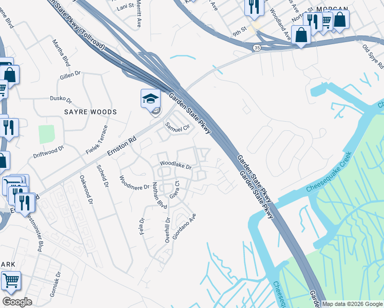 map of restaurants, bars, coffee shops, grocery stores, and more near 2007 Ridgeview Court in Sayreville