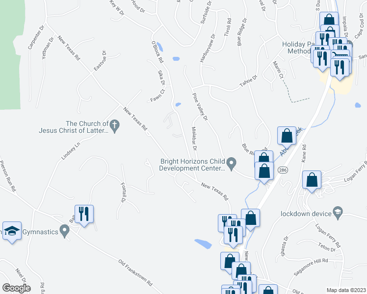 map of restaurants, bars, coffee shops, grocery stores, and more near 1103 O'Block Road in Pittsburgh