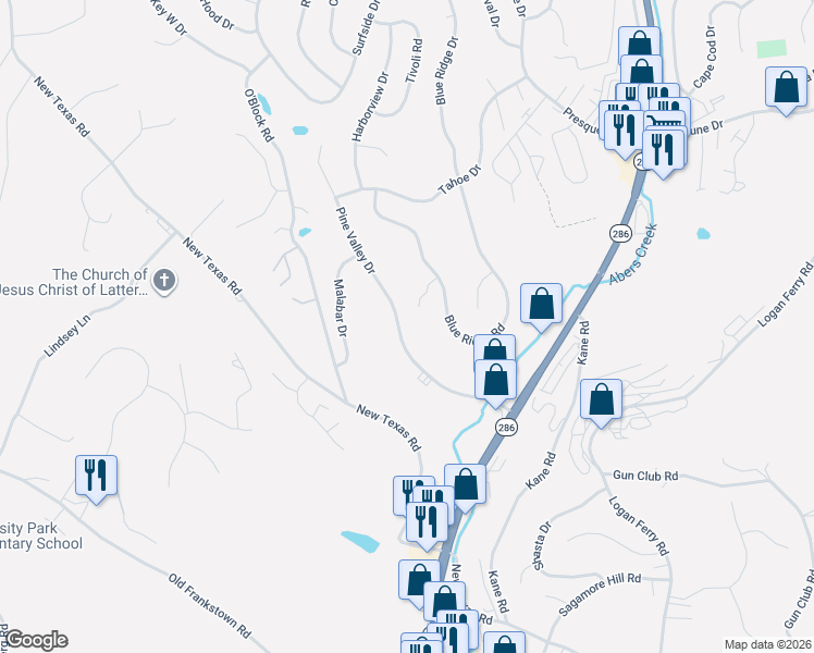 map of restaurants, bars, coffee shops, grocery stores, and more near 860 Blue Ridge Road in Pittsburgh