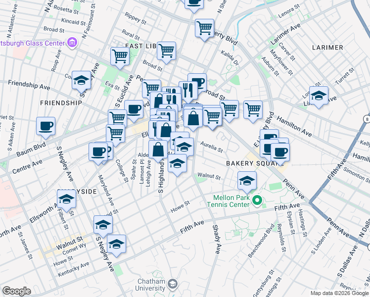 map of restaurants, bars, coffee shops, grocery stores, and more near 243 Emerson Street in Pittsburgh