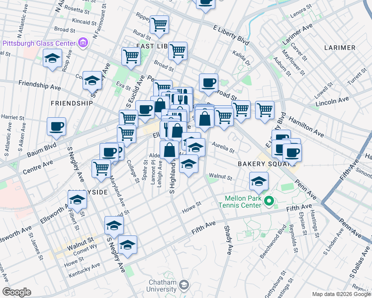 map of restaurants, bars, coffee shops, grocery stores, and more near 233 Carron Street in Pittsburgh