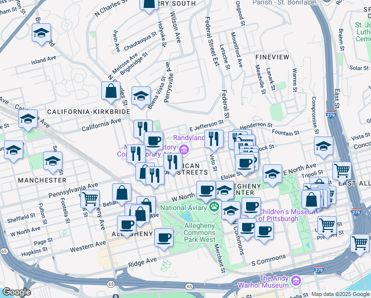 map of restaurants, bars, coffee shops, grocery stores, and more near 255 Alpine Avenue in Pittsburgh