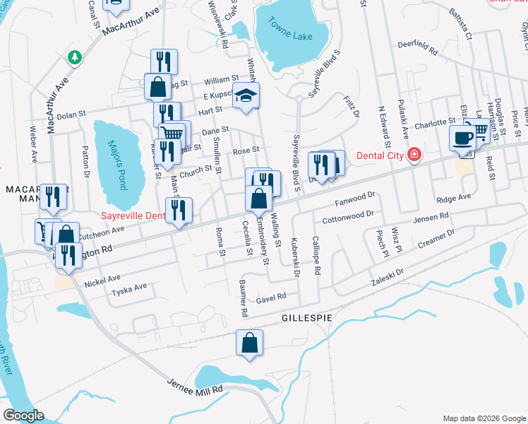 map of restaurants, bars, coffee shops, grocery stores, and more near 219 Washington Road in Sayreville