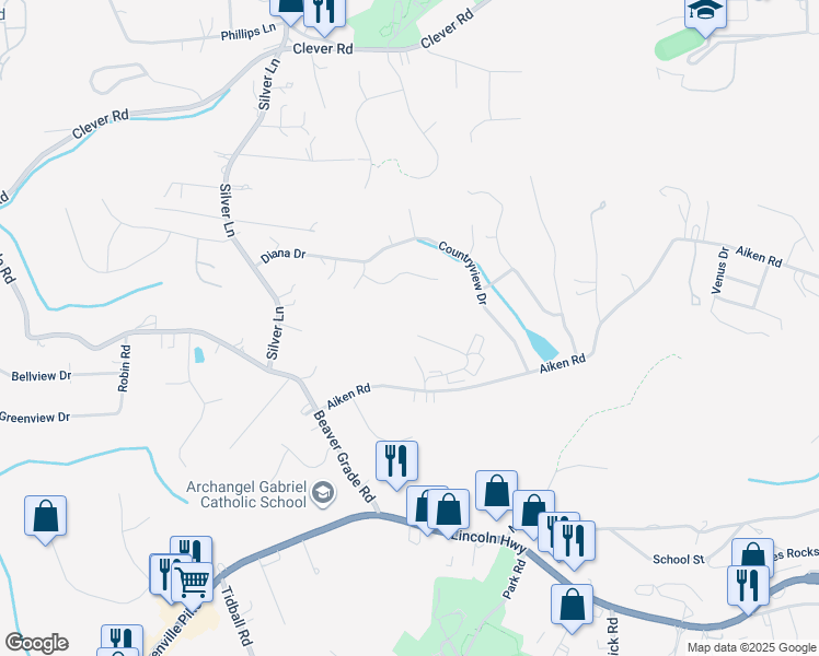 map of restaurants, bars, coffee shops, grocery stores, and more near 801 Countryside Drive in McKees Rocks