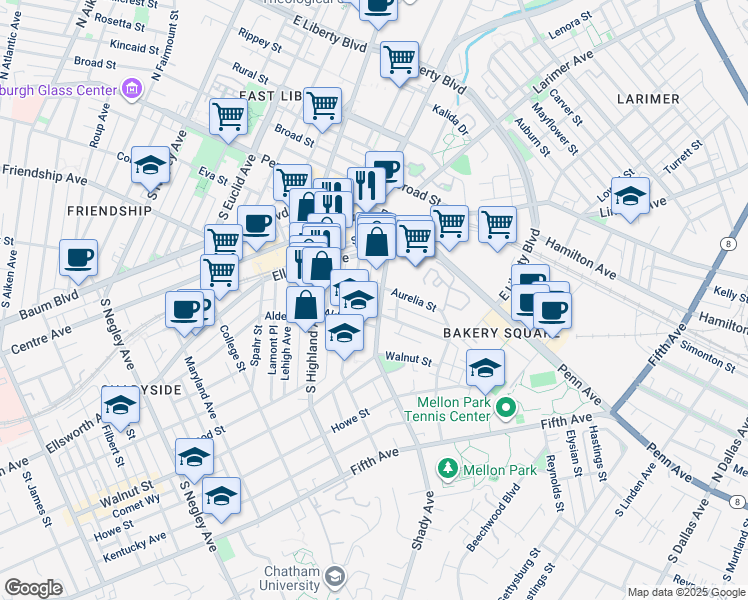 map of restaurants, bars, coffee shops, grocery stores, and more near 243 Emerson Street in Pittsburgh