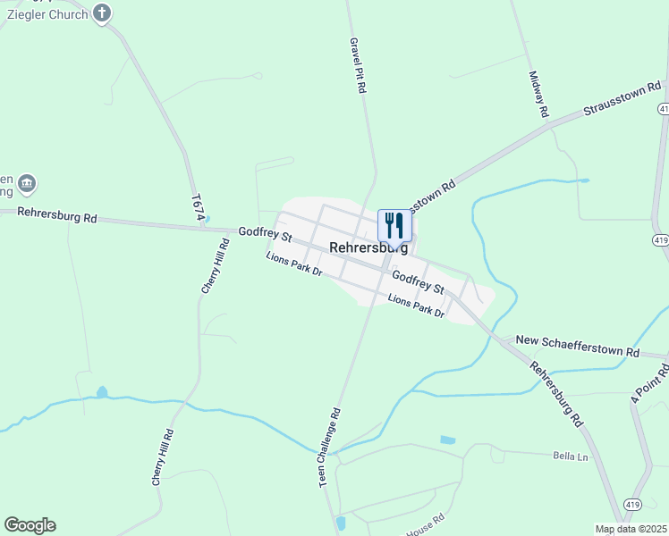 map of restaurants, bars, coffee shops, grocery stores, and more near 240 Godfrey Street in Rehrersburg