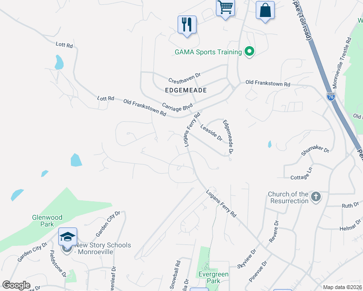 map of restaurants, bars, coffee shops, grocery stores, and more near 3685 Logans Ferry Road in Monroeville
