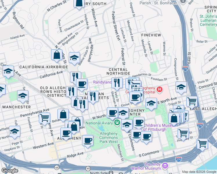 map of restaurants, bars, coffee shops, grocery stores, and more near 255 Alpine Avenue in Pittsburgh