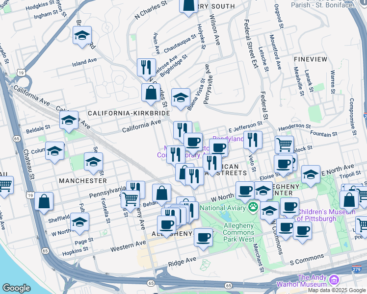map of restaurants, bars, coffee shops, grocery stores, and more near in Pittsburgh