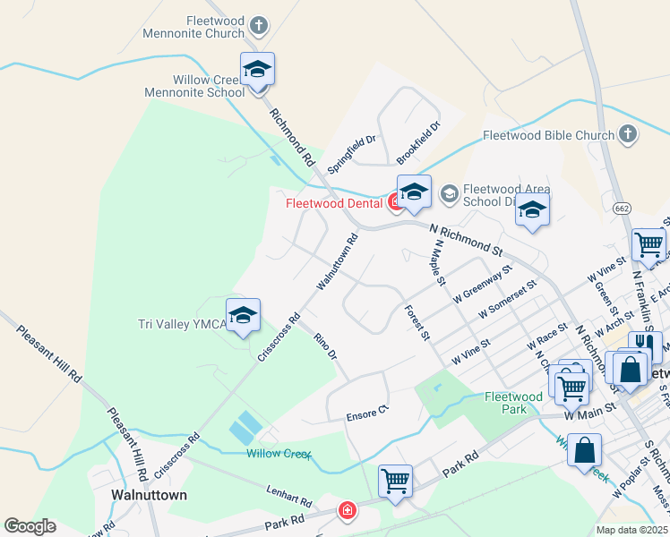 map of restaurants, bars, coffee shops, grocery stores, and more near 721 North Forest Street in Fleetwood