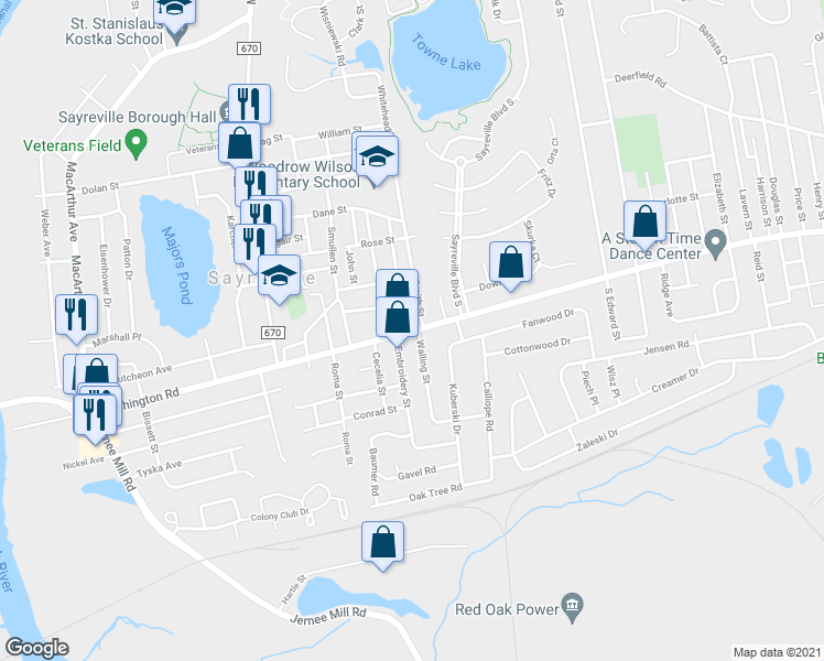 map of restaurants, bars, coffee shops, grocery stores, and more near 219 Washington Road in Sayreville