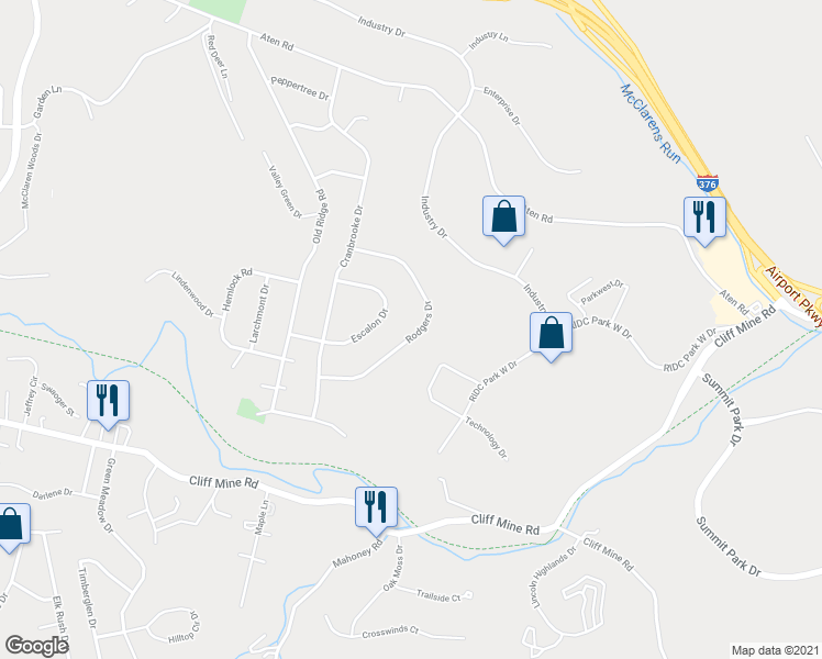map of restaurants, bars, coffee shops, grocery stores, and more near 60 Rodgers Drive in Coraopolis