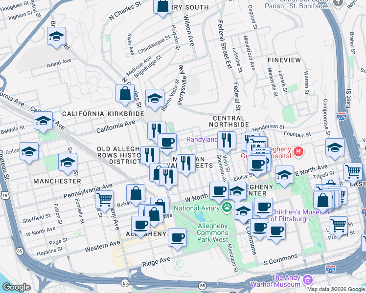 map of restaurants, bars, coffee shops, grocery stores, and more near 514 Alpine Avenue in Pittsburgh