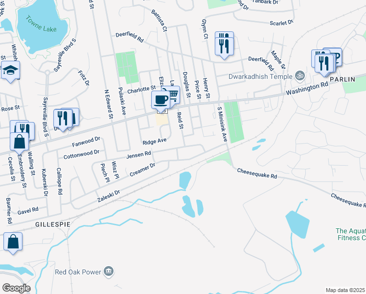 map of restaurants, bars, coffee shops, grocery stores, and more near 13 Jensen Road in Sayreville