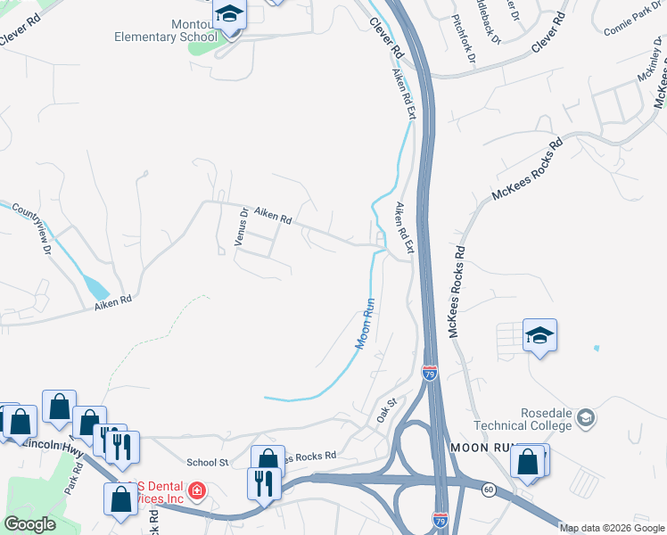 map of restaurants, bars, coffee shops, grocery stores, and more near 5545 Aiken Road in McKees Rocks