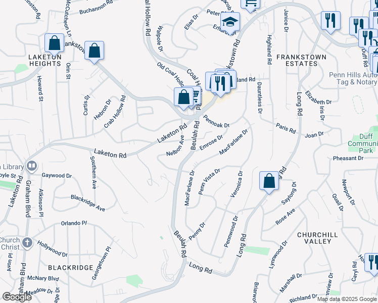 map of restaurants, bars, coffee shops, grocery stores, and more near 322 Beulah Road in Pittsburgh