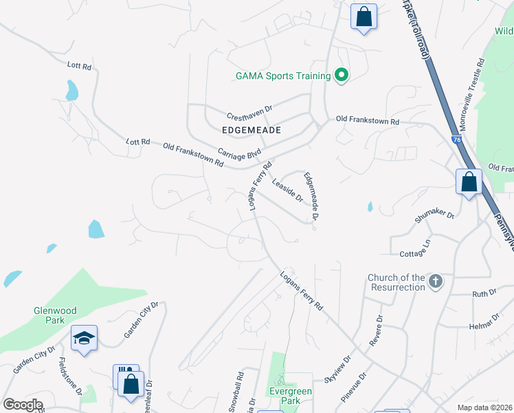 map of restaurants, bars, coffee shops, grocery stores, and more near 3685 Logans Ferry Road in Monroeville