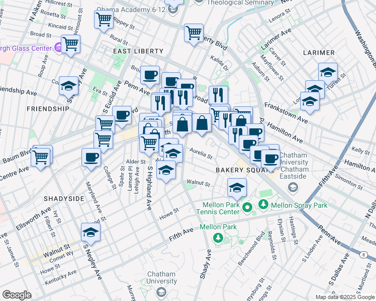 map of restaurants, bars, coffee shops, grocery stores, and more near 198,100-199,101 Melmore Way in Pittsburgh