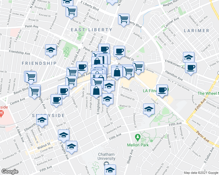 map of restaurants, bars, coffee shops, grocery stores, and more near 243 Emerson Street in Pittsburgh