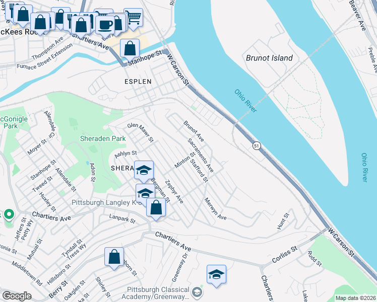 map of restaurants, bars, coffee shops, grocery stores, and more near 3019 Stafford Street in Pittsburgh
